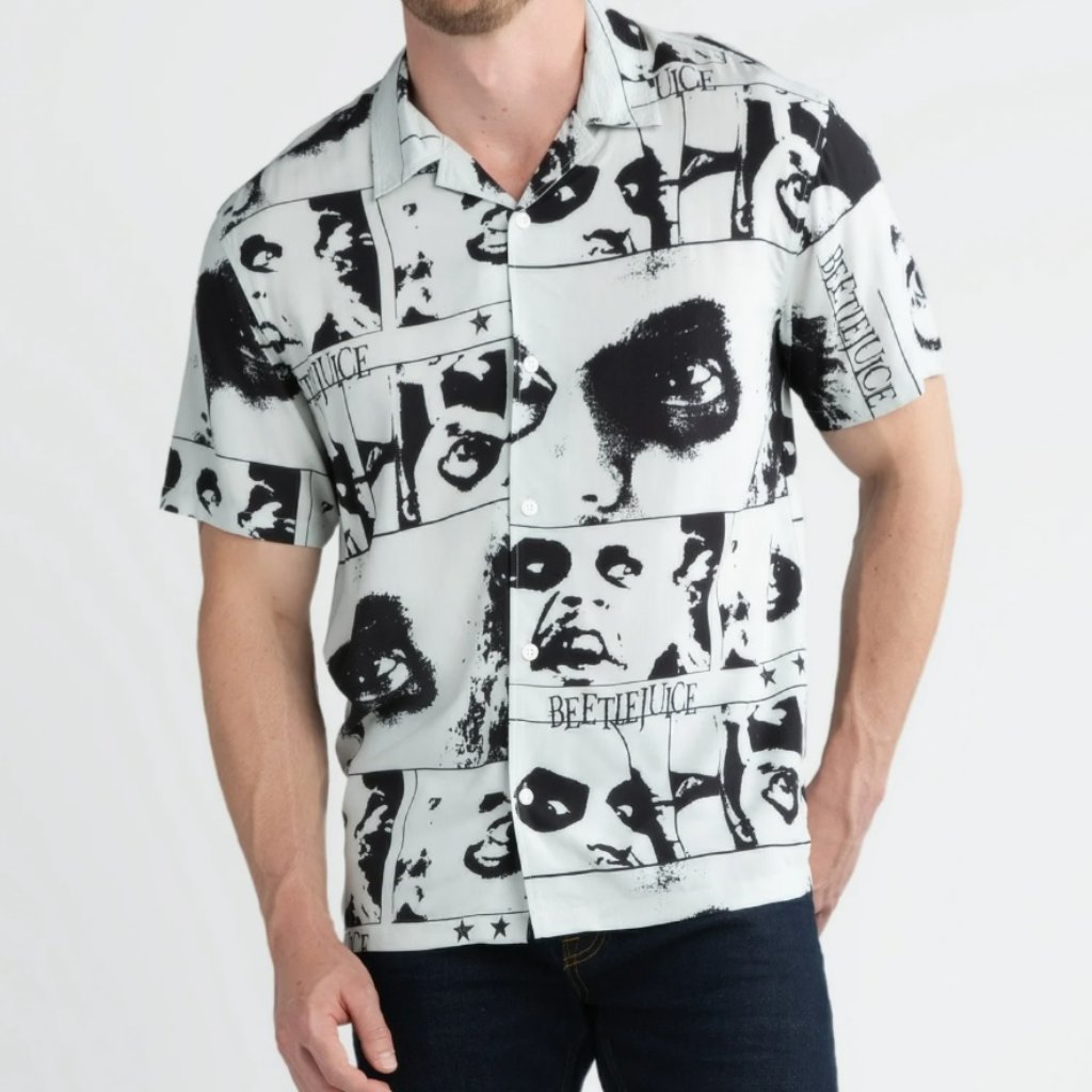 Beetlejuice Men's 3xl Button Front Shirt-Nostalgic Movie Summer Hawaiian Comfy